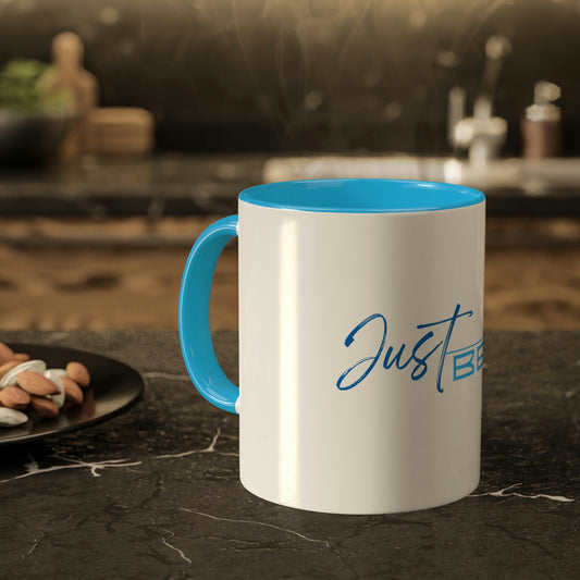 Just Be. Blue White Mug